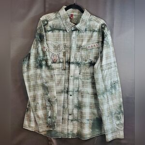 F.U.S.A.I XXL Plaid Long Sleeved Shirt Snap buttons 100% Cotton RN# 97619